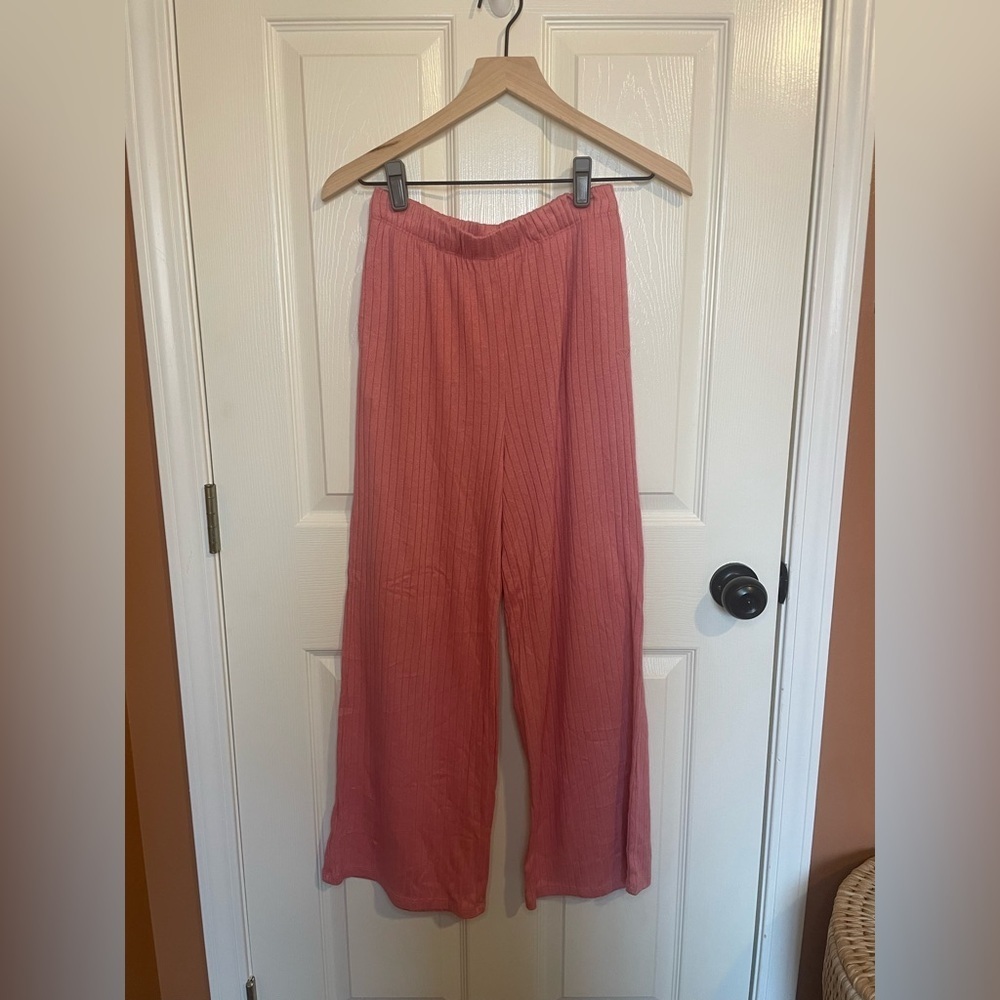 Roxy Y2K Pink Ribbed Wide Leg Lounge Pants Salted Granola Size Small